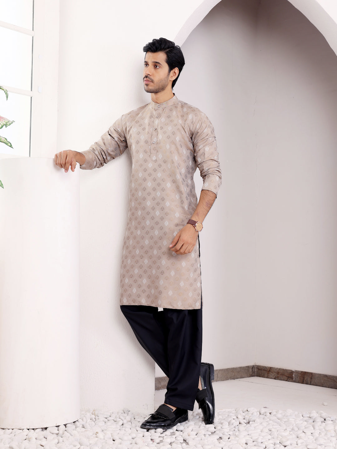 Timeless light brown kurta with a refined design and comfortable viscose fabric for effortless elegance.