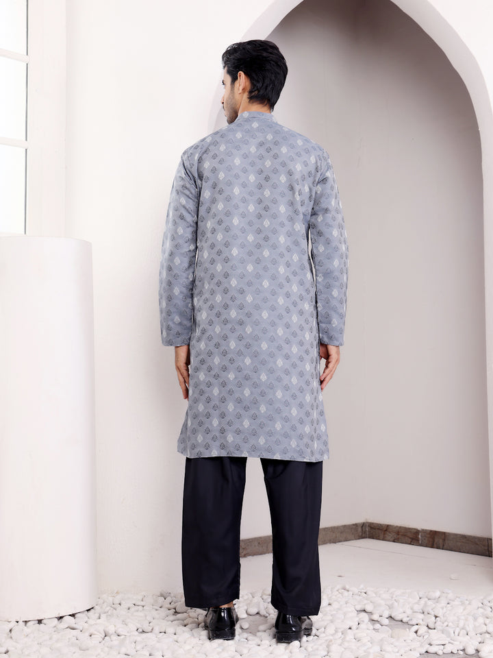 Light blue viscose kurta with delicate handwoven detailing, designed for comfortable elegance.