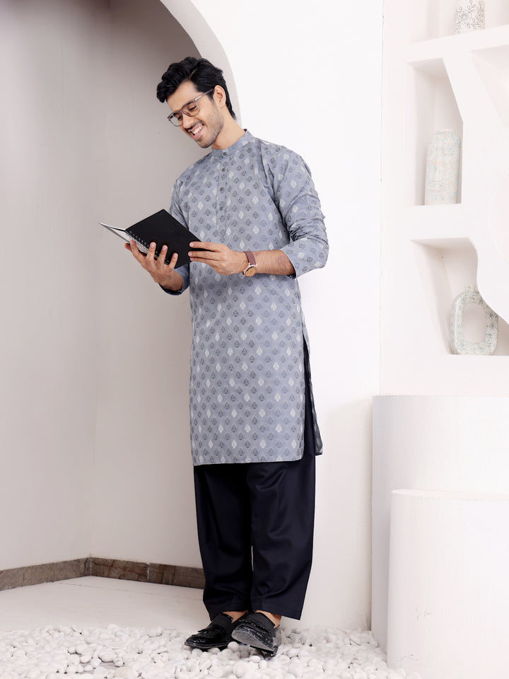 Contemporary light blue kurta set with detailed craftsmanship and a modern yet traditional touch.