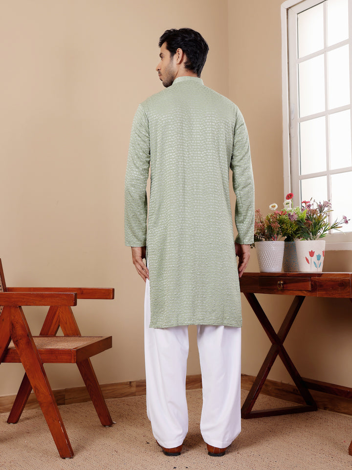 Men’s Pastel Green Kurta Pajama Set for Weddings and Festivities