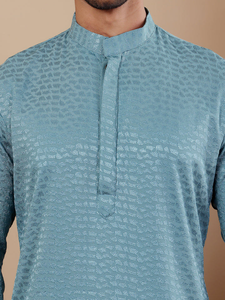 Kurta Pajama for Men in Light Blue for Special Occasions with Chikankari