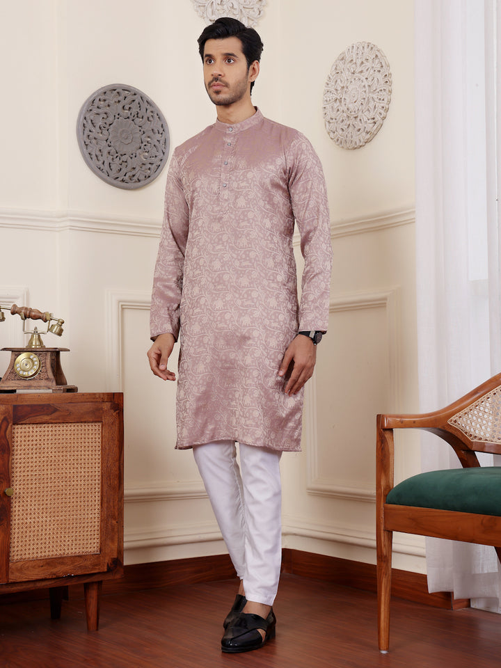Timeless mauve kurta for men made from Modal Silk with sophisticated design.