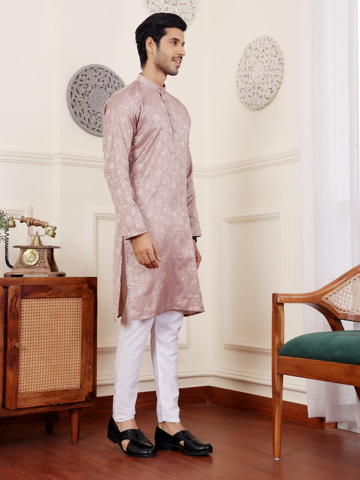 Mauve kurta for men with cultural charm, made from breathable Modal Silk fabric.