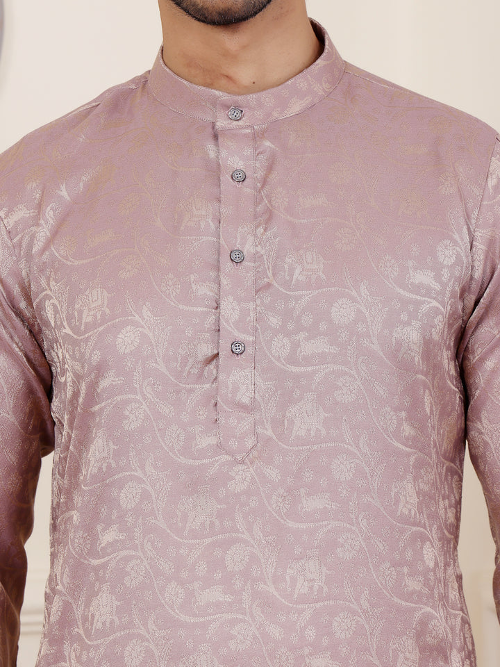 Luxurious mauve kurta for men in Modal Silk, combining comfort with traditional elegance.