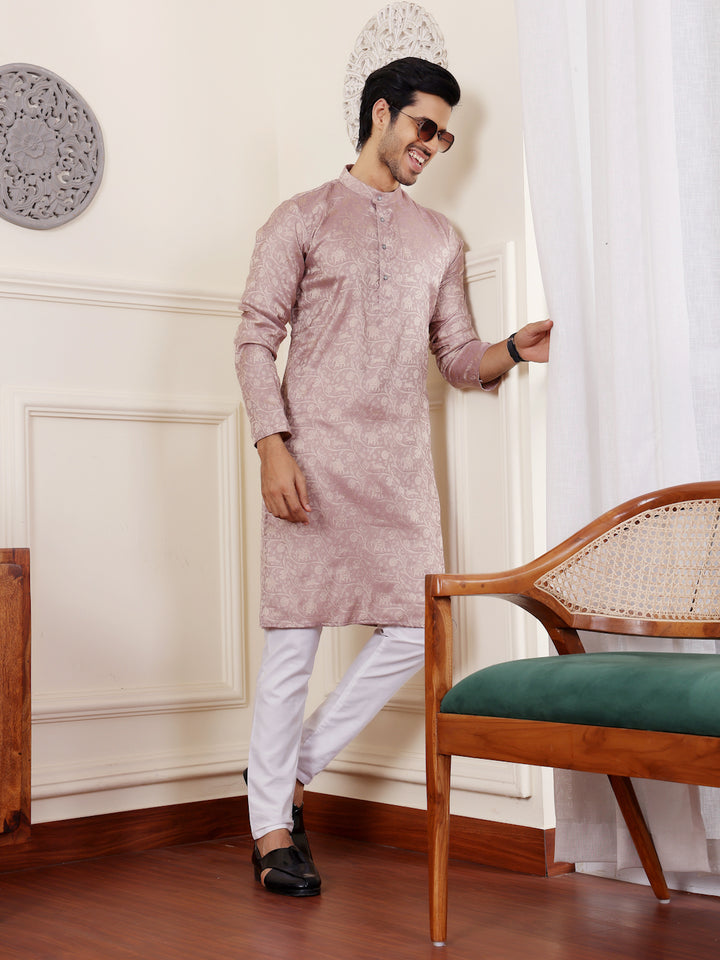 Stylish mauve kurta for men, crafted from Modal Silk, ideal for any special occasion.
