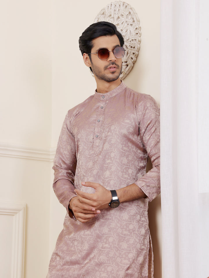 Elegant mauve kurta for men featuring premium Modal Silk fabric for ultimate comfort.