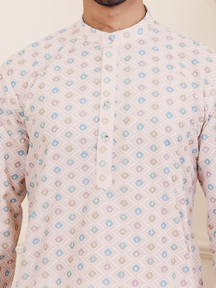 Premium Viscose Kurta for Men | Geometric Digital Print in Grey for Festivals