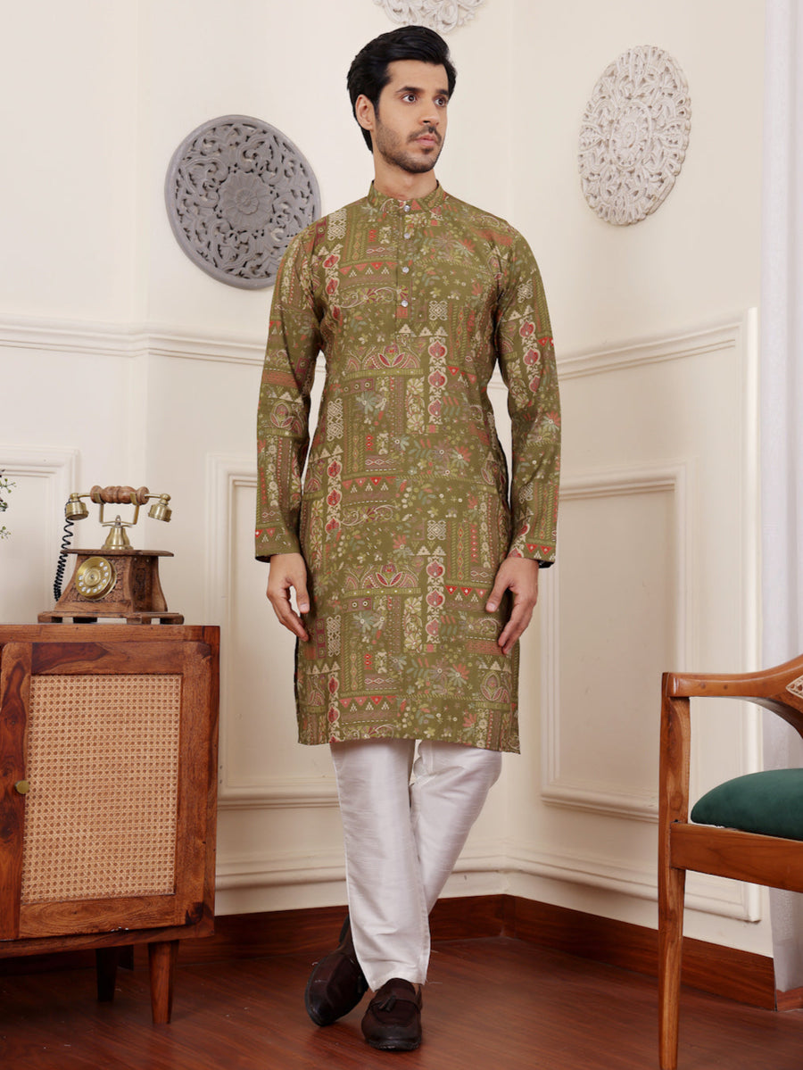 Elegant festive outfit in green modal silk paired with art silk bottom