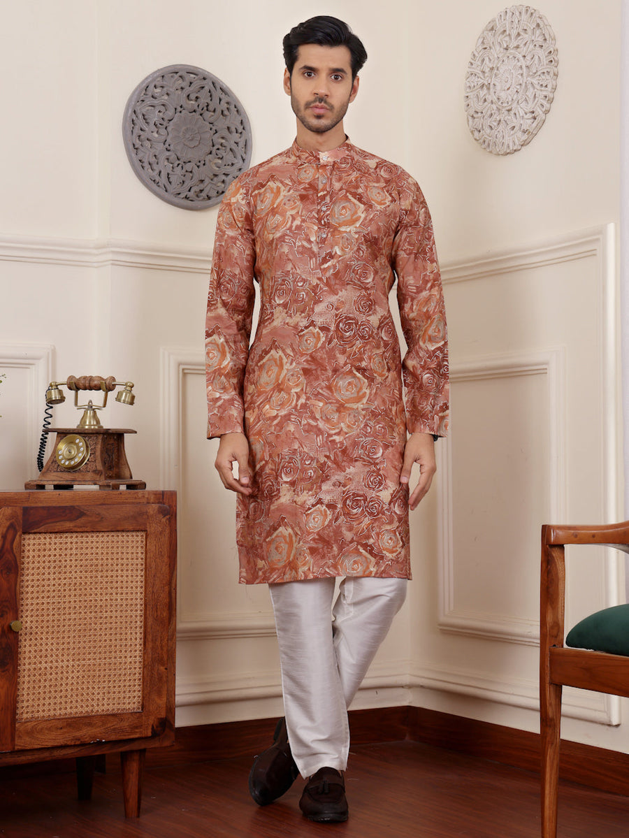 Modal silk kurta paired with art silk bottom for festive occasions