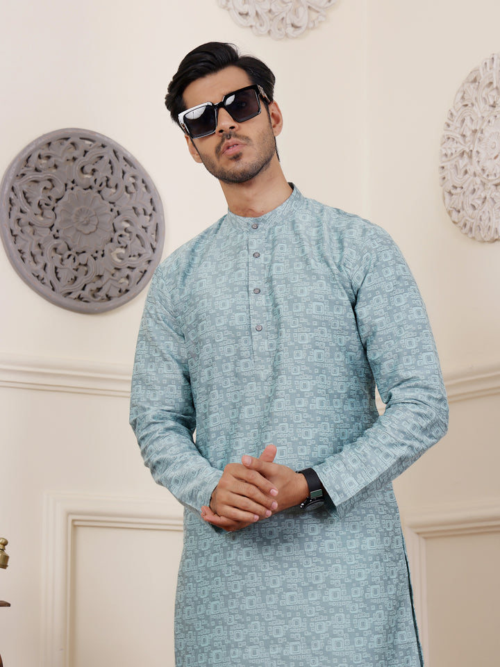 Designer Viscose Kurta Set | Handwoven Motifs & Art Silk Bottom