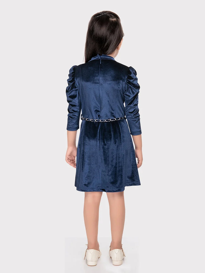 Classic Kids Party Wear Frock | Blue Velvet Stylish Dress for Girls