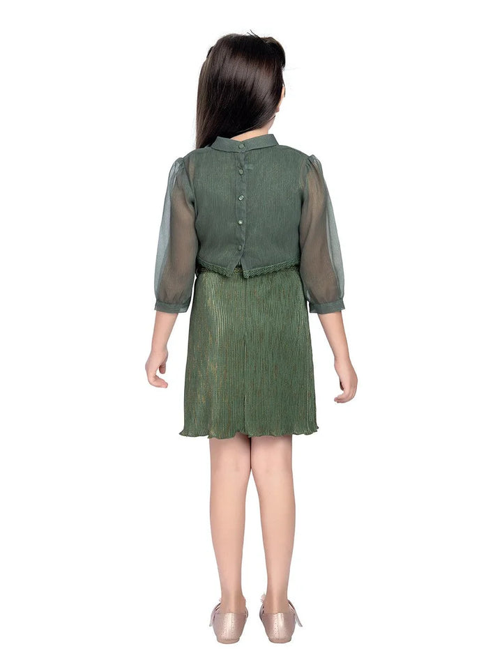 Trendy Green Kids Dress | Satin Lycra & Tissue Fabric