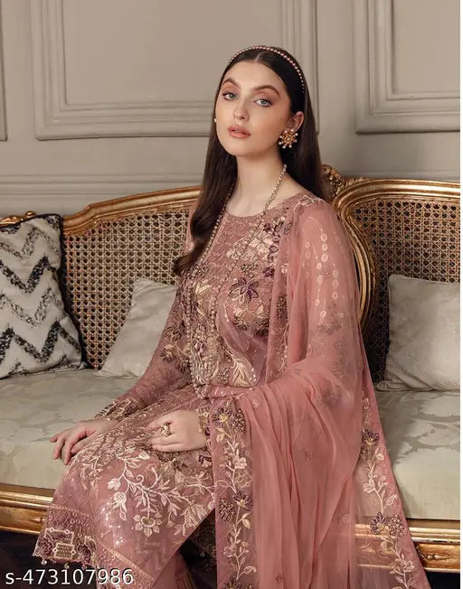 Dusty Pink Pakistani Salwar Suit | Heavy Work Dupatta for Elegance