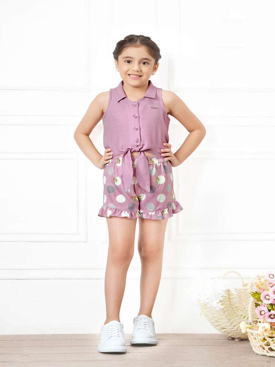 Stylish Mauve Printed Shorts for Girls | Cute & Casual Summer Set