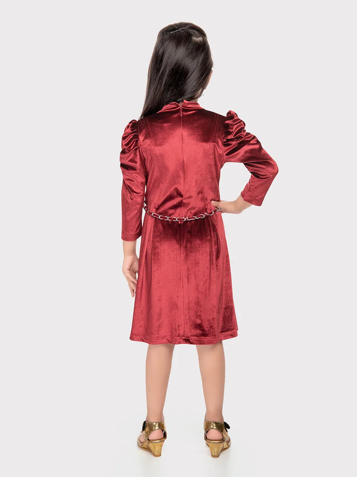 Luxurious Maroon Velvet Party Dress | Stylish Frocks for Kids
