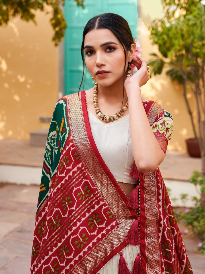 Fascinating White Foil Print Silk | Lehenga Choli with Dupatta Style Statement