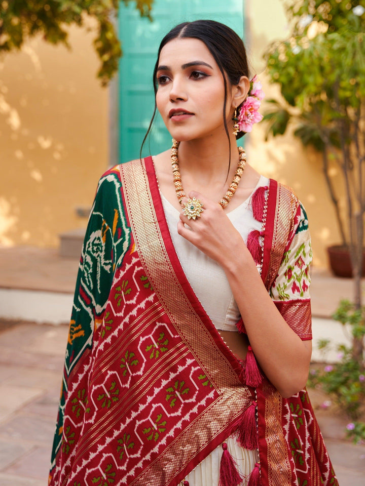 Fascinating White Foil Print Silk | Lehenga Choli with Dupatta Style Statement
