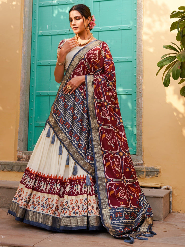 Captivating White Lehenga | Print Silk Lehenga Choli With Dupatta Luxury Wear