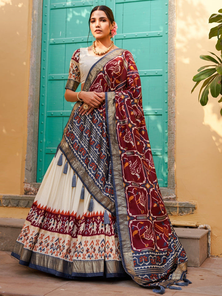 Captivating White Lehenga | Print Silk Lehenga Choli With Dupatta Luxury Wear