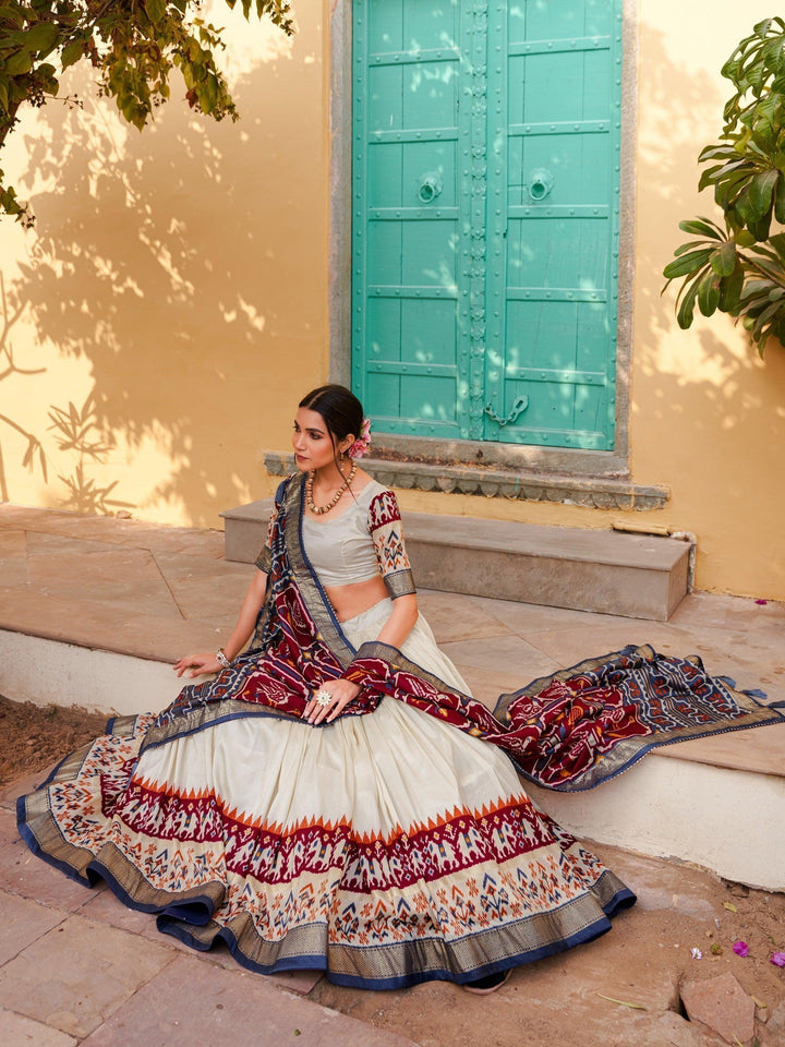 Captivating White Lehenga | Print Silk Lehenga Choli With Dupatta Luxury Wear