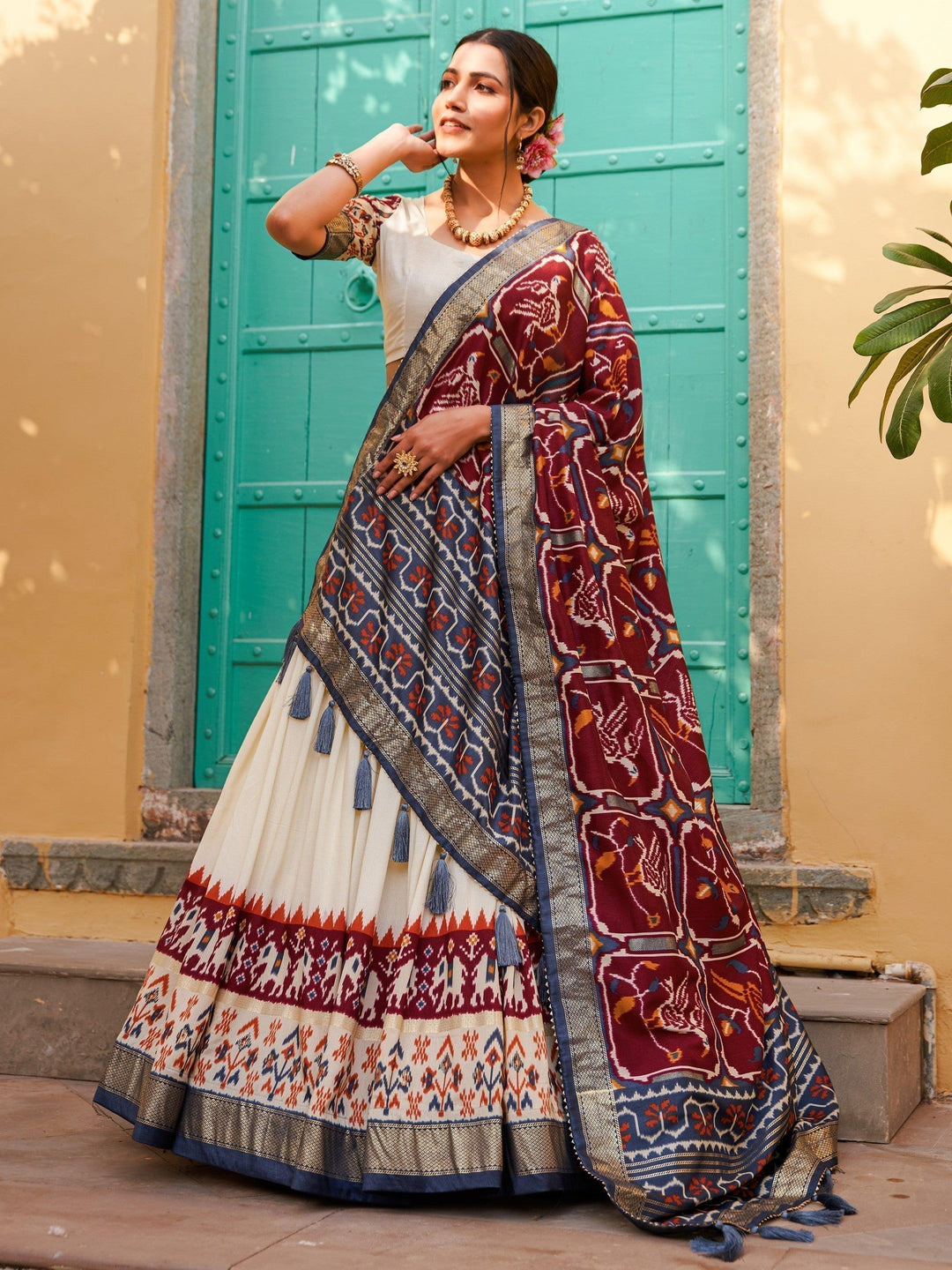 Captivating White Lehenga | Print Silk Lehenga Choli With Dupatta Luxury Wear