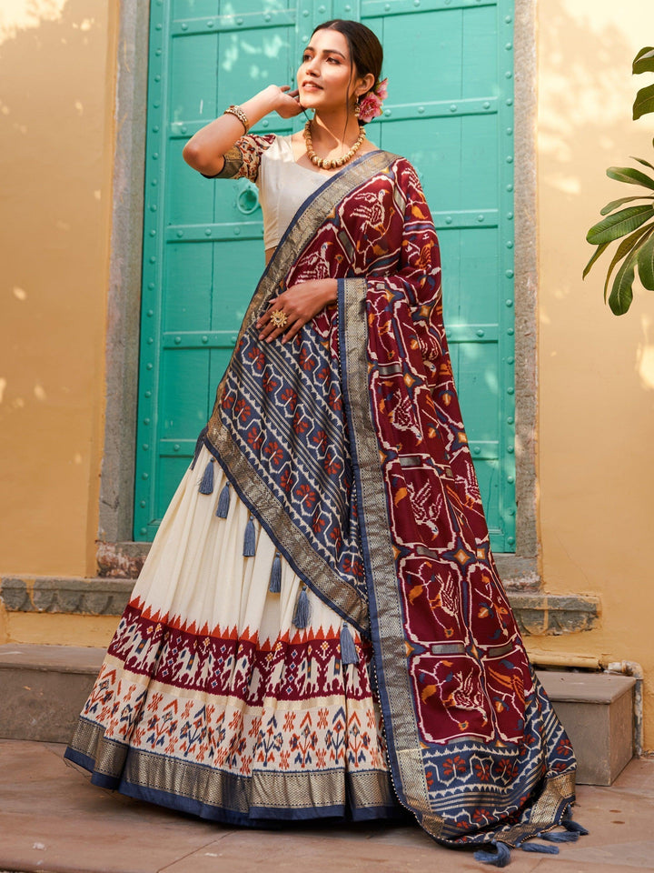 Captivating White Lehenga | Print Silk Lehenga Choli With Dupatta Luxury Wear