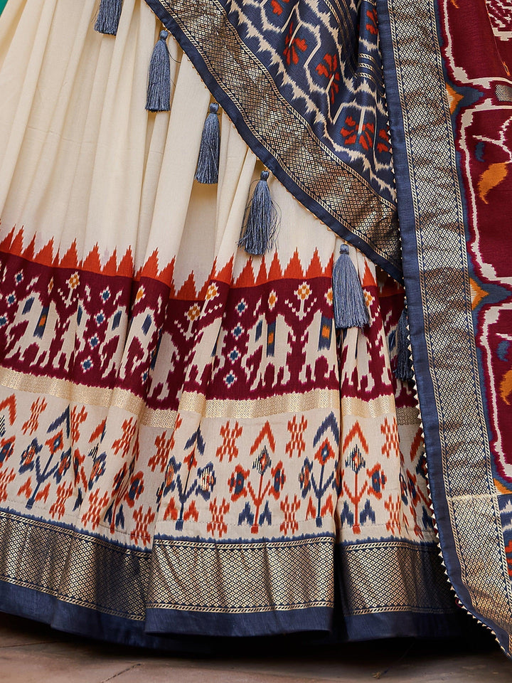Captivating White Lehenga | Print Silk Lehenga Choli With Dupatta Luxury Wear
