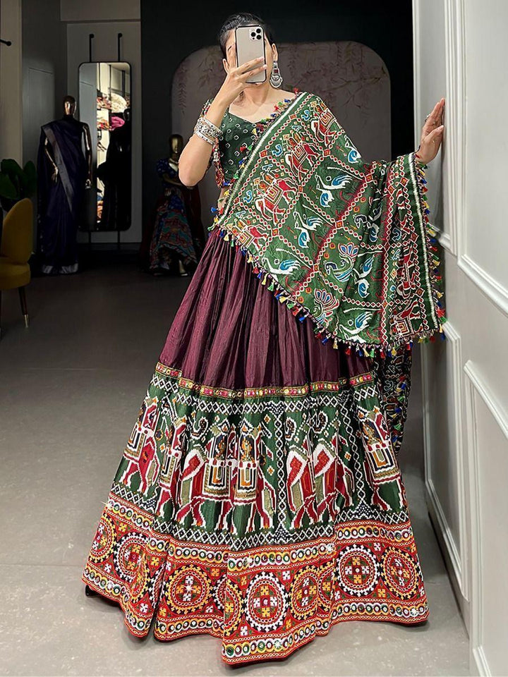 Incredible Brown Gamthi Work | Dola Silk Lehenga Choli Exclusive