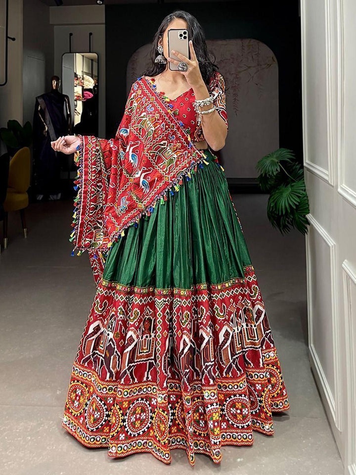 Stunning Dark Green Gamthi Work | Dola Silk Lehenga Choli Edition