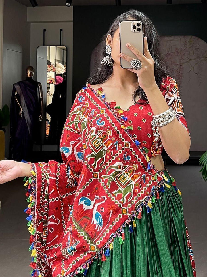 Stunning Dark Green Gamthi Work | Dola Silk Lehenga Choli Edition