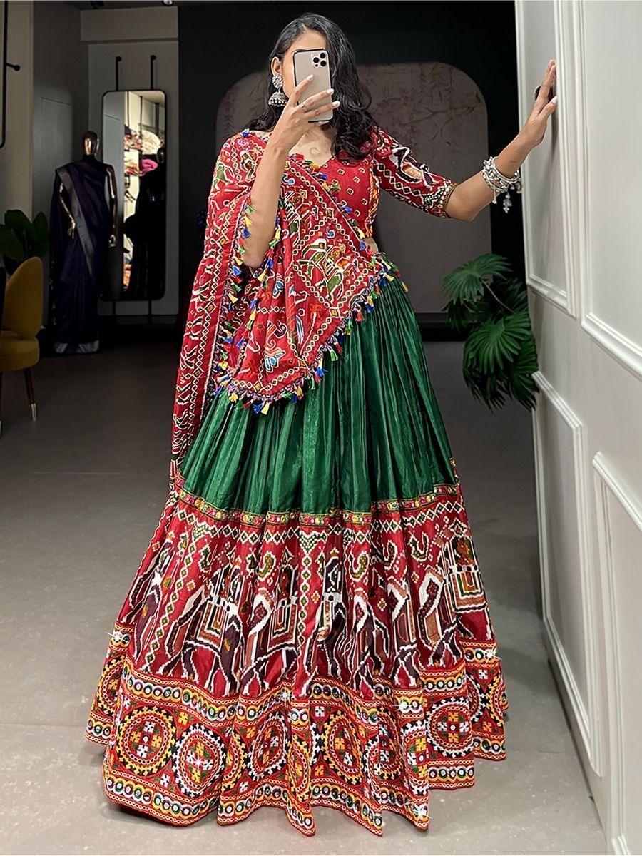 Stunning Dark Green Gamthi Work | Dola Silk Lehenga Choli Edition