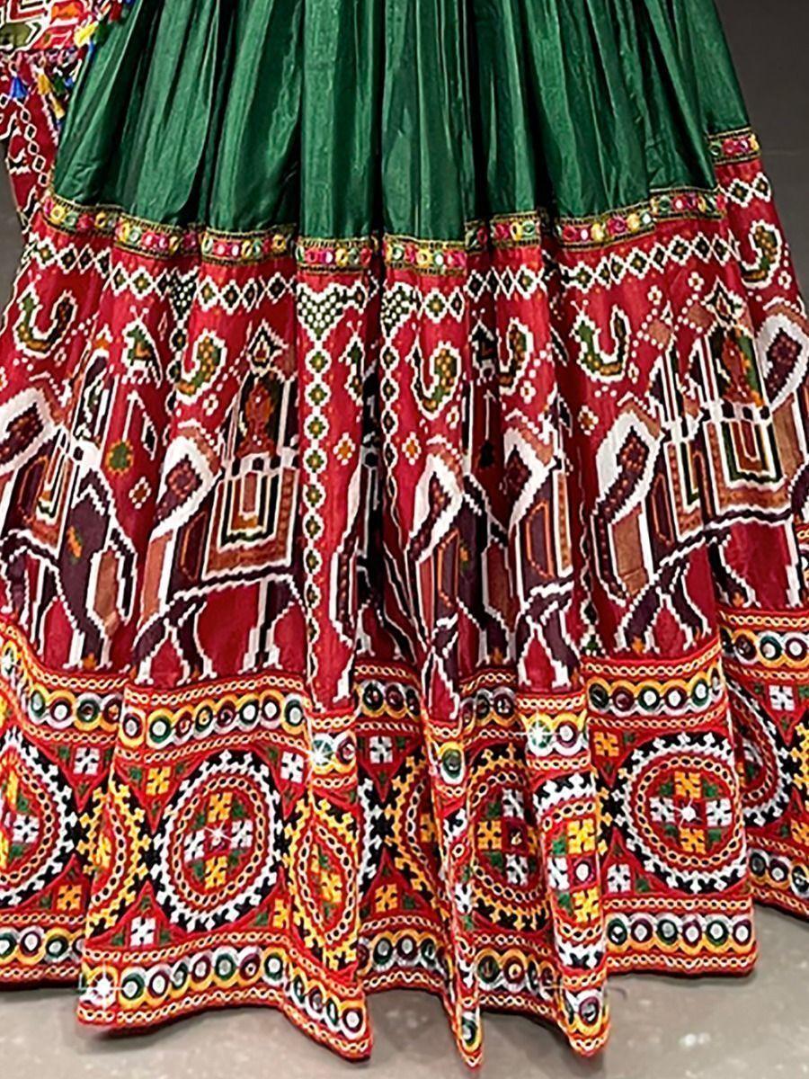 Stunning Dark Green Gamthi Work | Dola Silk Lehenga Choli Edition