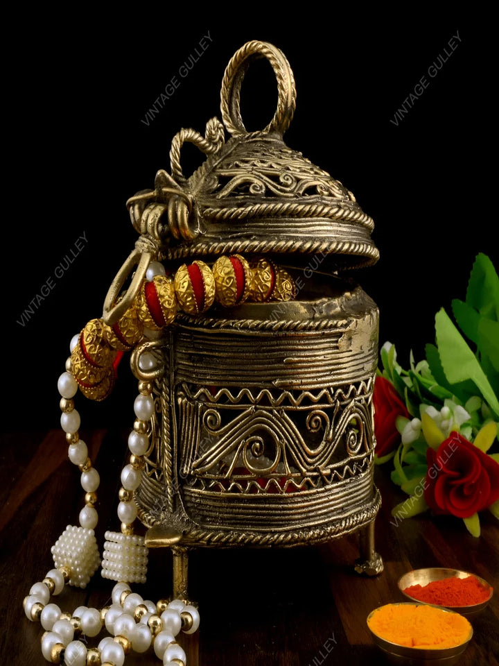 Handmade Brass Dhokra Box | Jewelry Storage & Decorative Showpiece