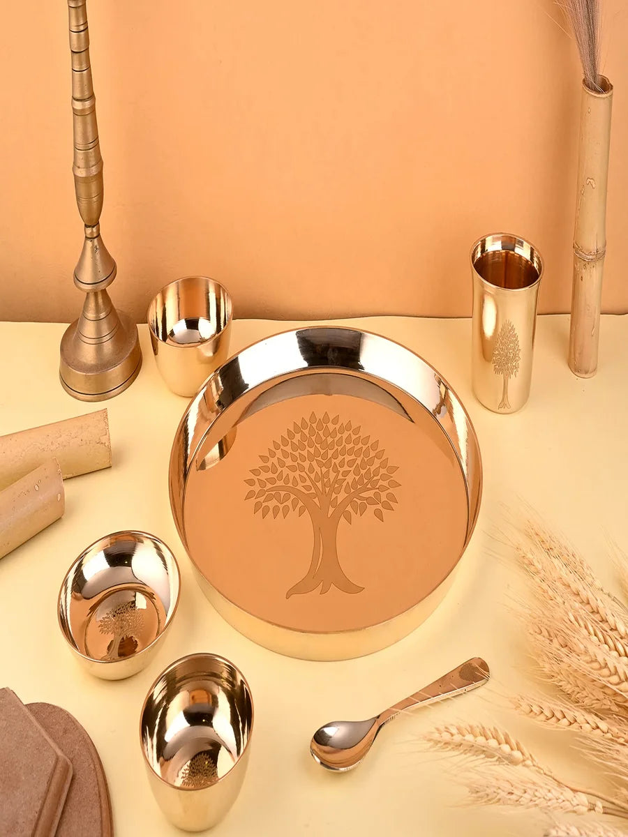 Kansa Dinner Set | Handmade 6 Pcs Ayurvedic Bronze Tableware