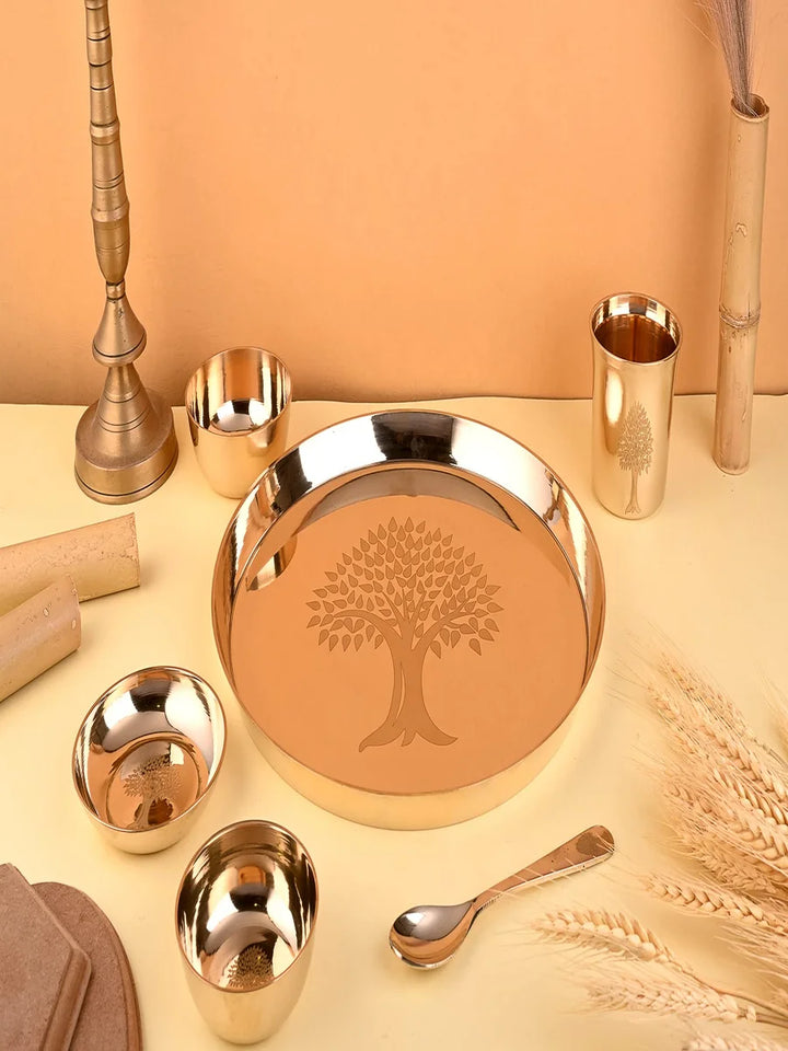 Kansa Dinner Set | Handmade 6 Pcs Ayurvedic Bronze Tableware