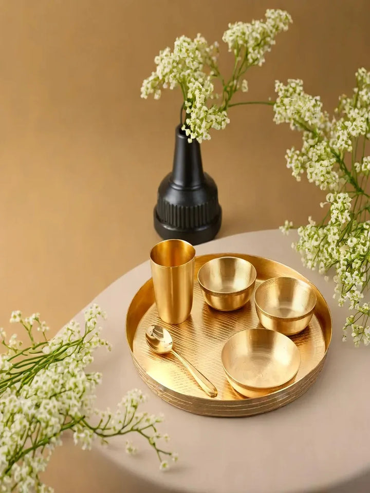 Traditional Kansa Dinner Set 6 Pcs | Pure Bronze Thali Set for Healthy Dining