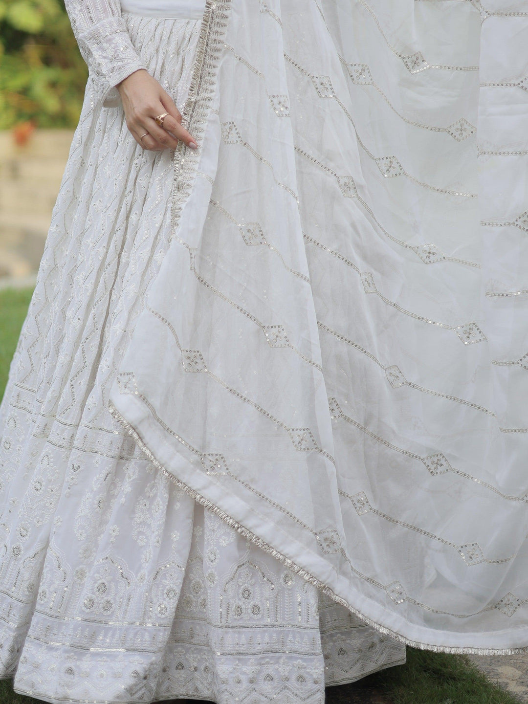Bewitching White Thread Work | Georgette Reception Wear Lehenga Choli Edition