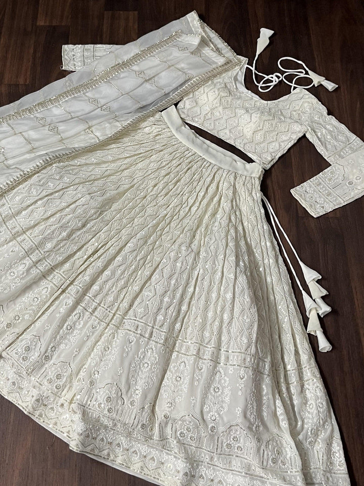 Bewitching White Thread Work | Georgette Reception Wear Lehenga Choli Edition
