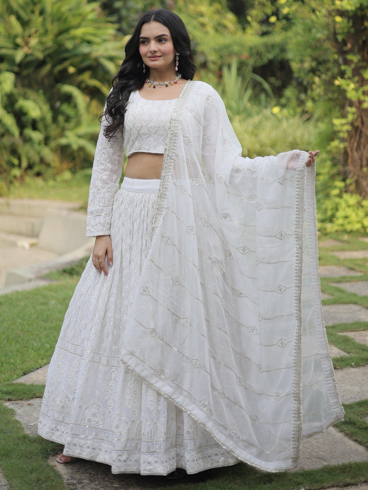 Bewitching White Thread Work | Georgette Reception Wear Lehenga Choli Edition