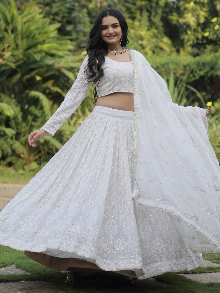 Bewitching White Thread Work | Georgette Reception Wear Lehenga Choli Edition