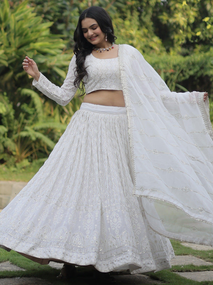 Bewitching White Thread Work | Georgette Reception Wear Lehenga Choli Edition