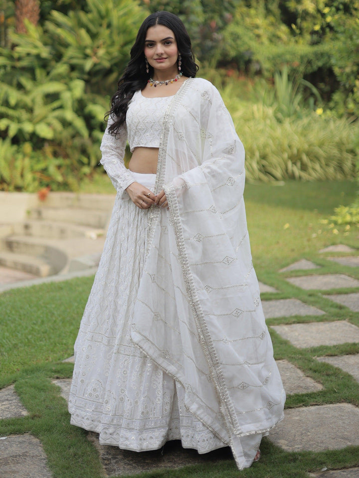 Bewitching White Thread Work | Georgette Reception Wear Lehenga Choli Edition
