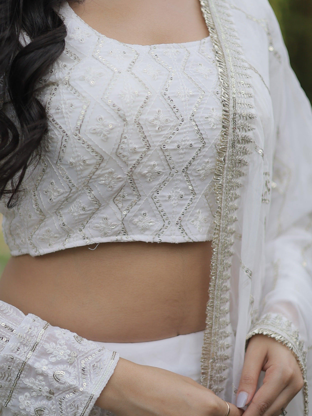 Bewitching White Thread Work | Georgette Reception Wear Lehenga Choli Edition