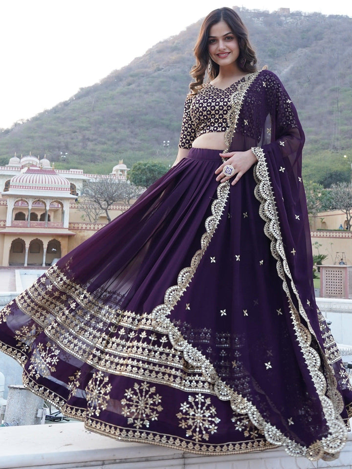Surprising Purple Sequins Georgette | Wedding Wear Lehenga Choli Trendy