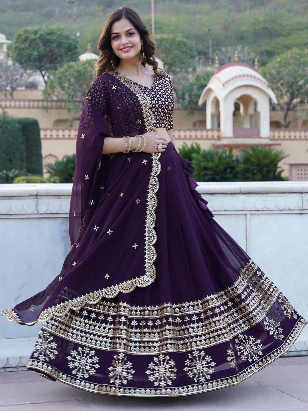 Surprising Purple Sequins Georgette | Wedding Wear Lehenga Choli Trendy