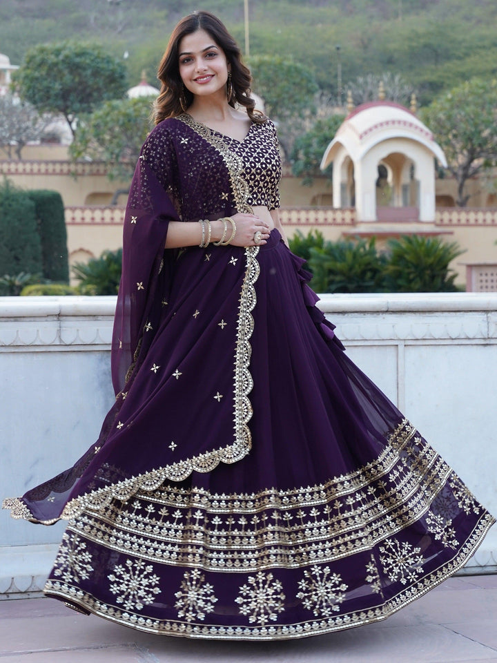 Surprising Purple Sequins Georgette | Wedding Wear Lehenga Choli Trendy