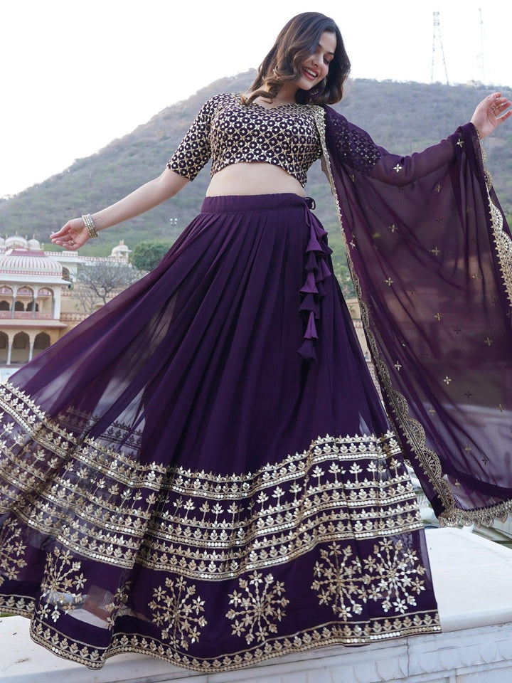 Surprising Purple Sequins Georgette | Wedding Wear Lehenga Choli Trendy