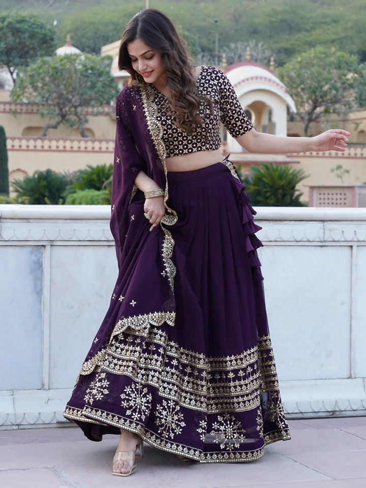 Surprising Purple Sequins Georgette | Wedding Wear Lehenga Choli Trendy