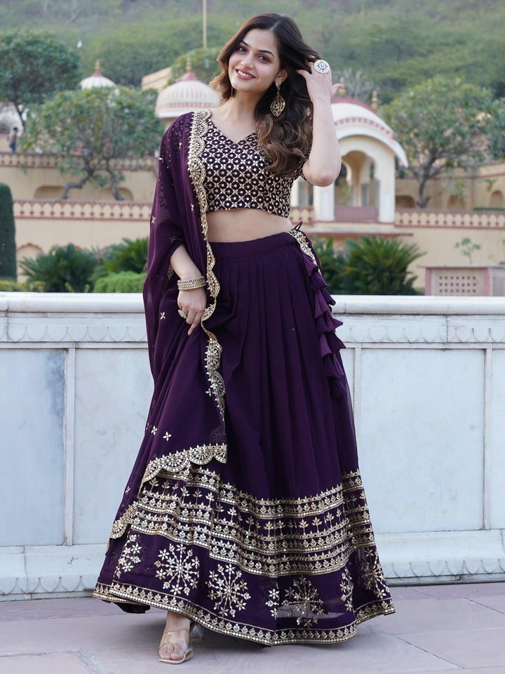 Surprising Purple Sequins Georgette | Wedding Wear Lehenga Choli Trendy