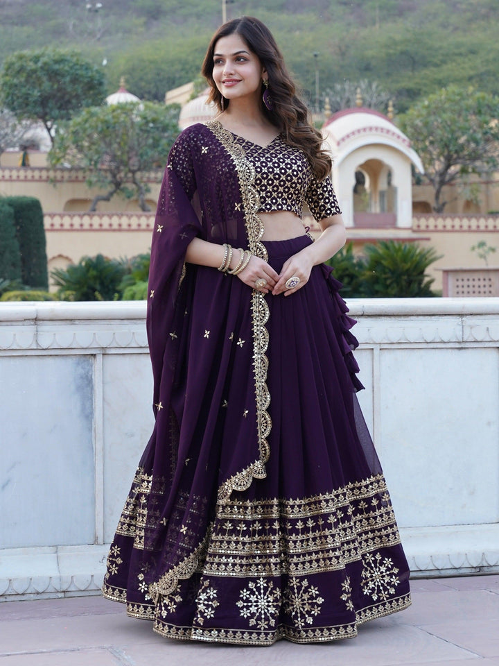 Surprising Purple Sequins Georgette | Wedding Wear Lehenga Choli Trendy